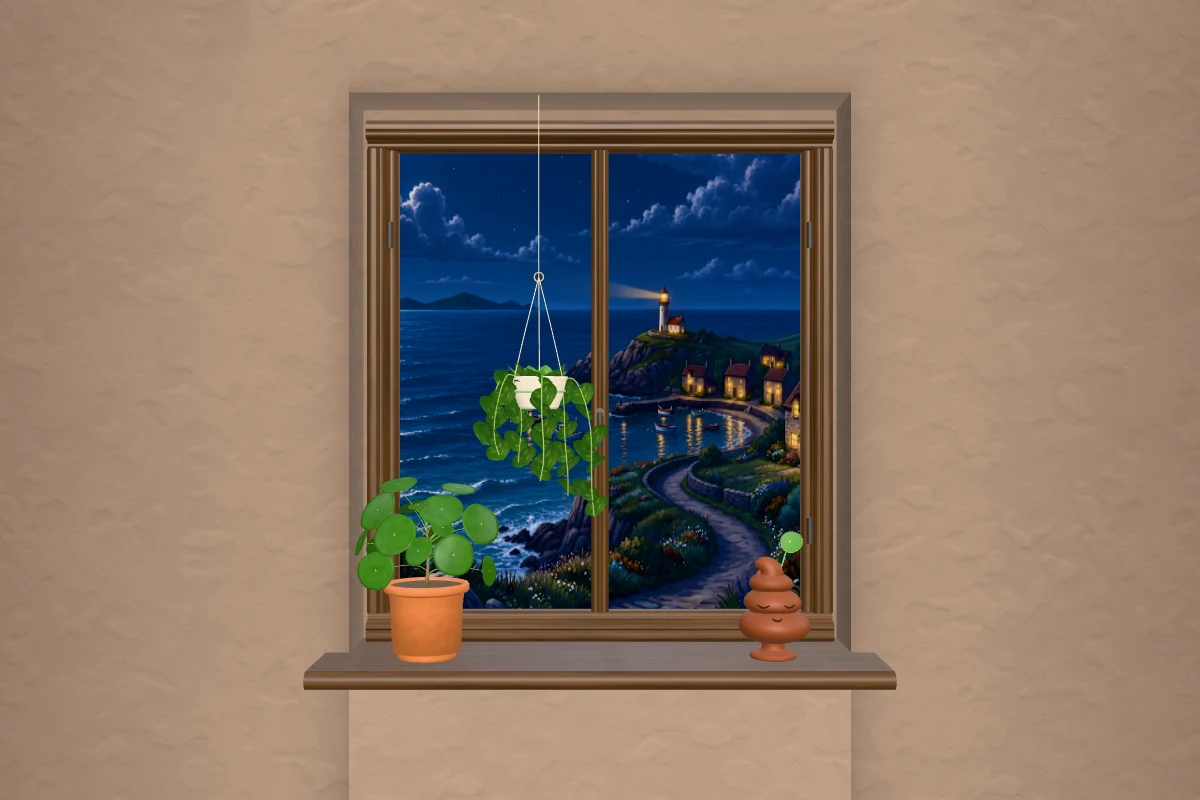 Fensterflora at night with a sea view and sleeping companion